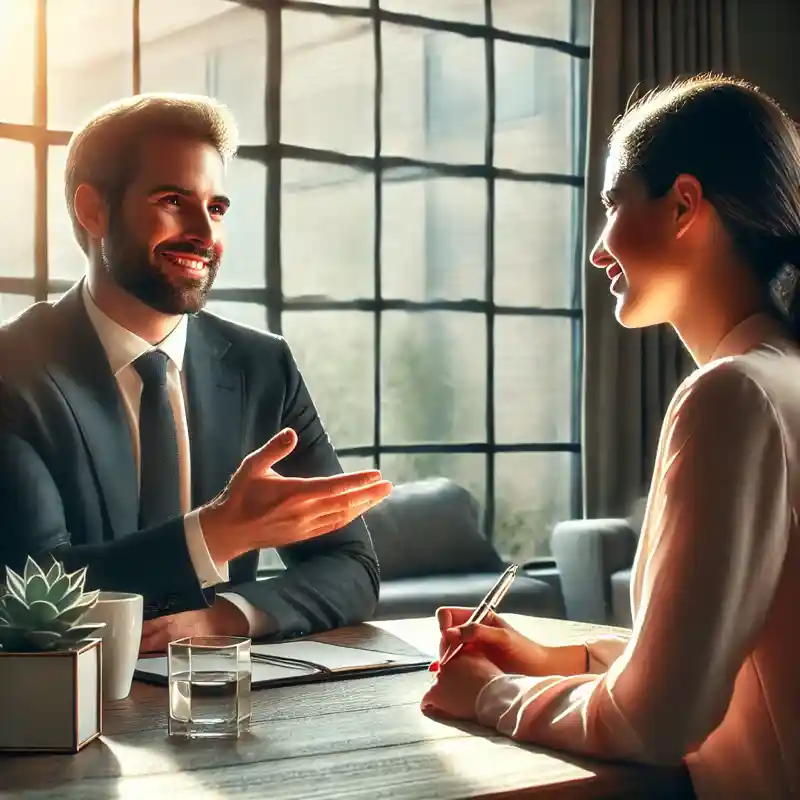 two people enjoying an exit interview