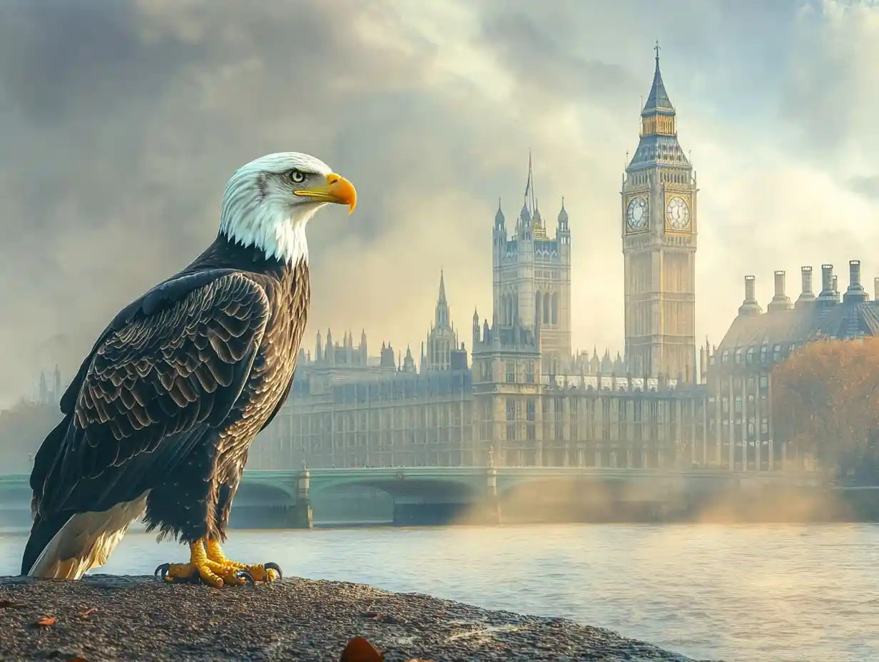 An American Eagle in front of the Houses of Parliament