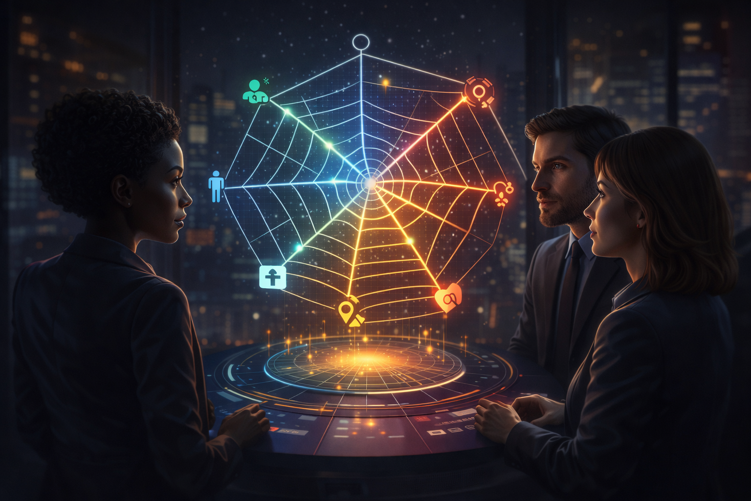 a spider web being analysed by a group of people